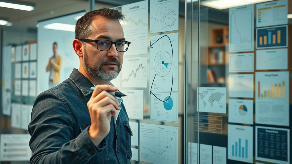 strategist mapping multi-channel content distribution campaigns on digital display