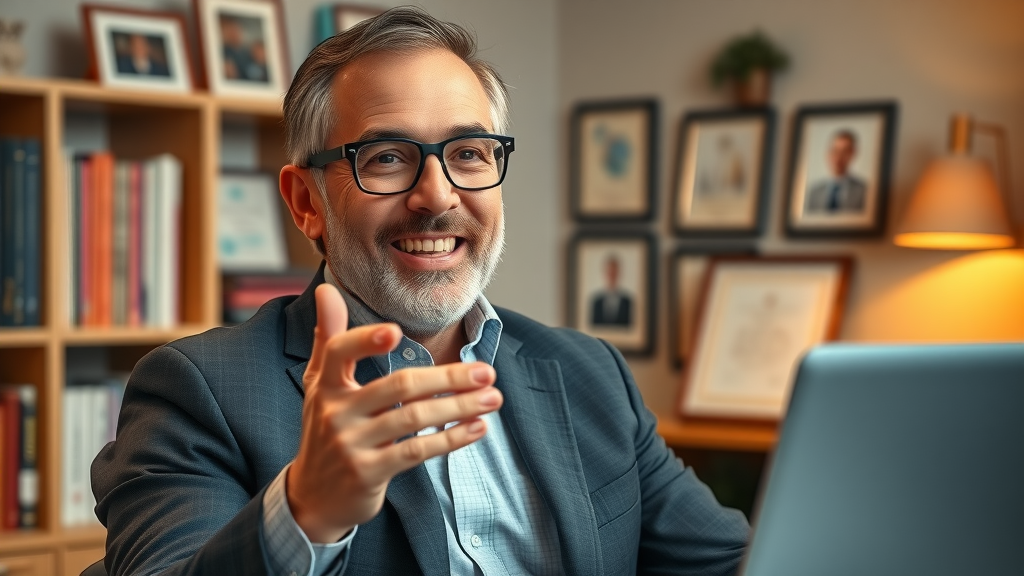 portrait of experienced marketing expert sharing content strategy tips during seminar