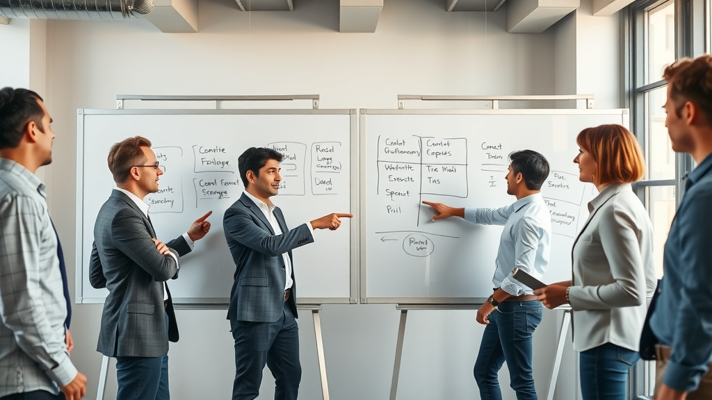 B2B and B2C content marketing teams collaborating in a modern workspace