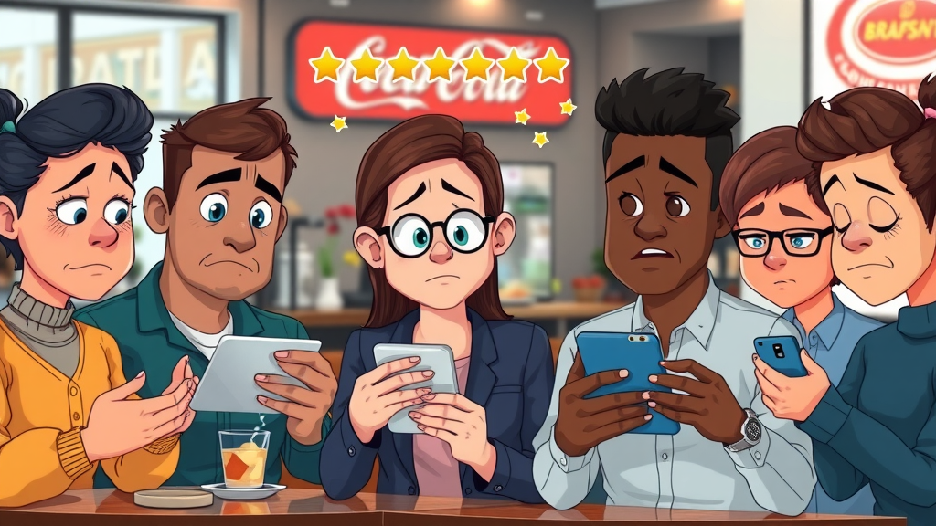 brand reputation - disappointed customers reading negative reviews on mobile devices