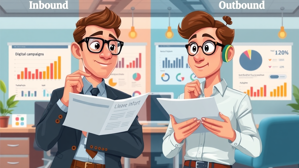 Comparative illustration of inbound vs outbound B2B lead generation strategies