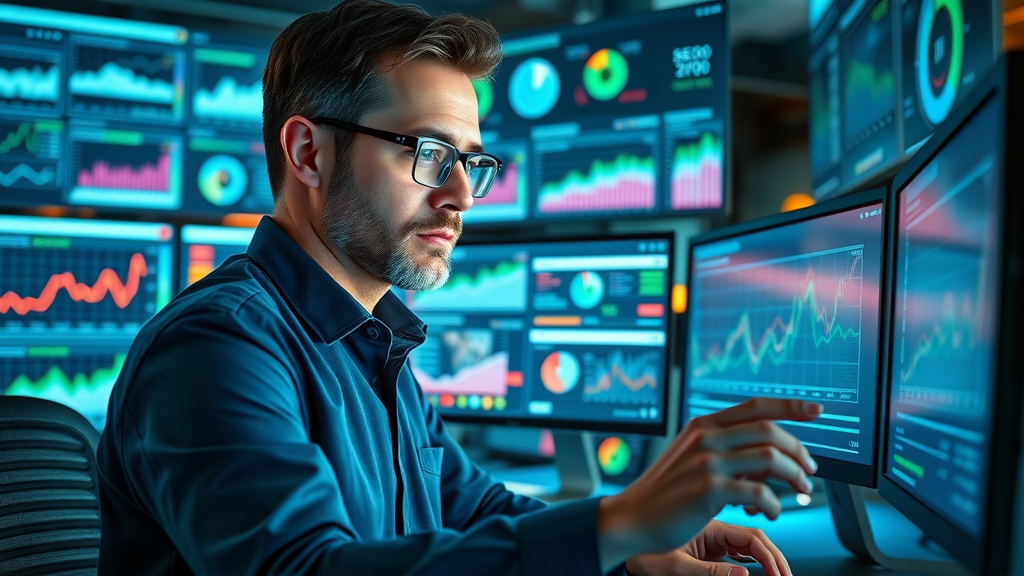 Analytics specialist reviewing key video marketing metrics for SEO optimization