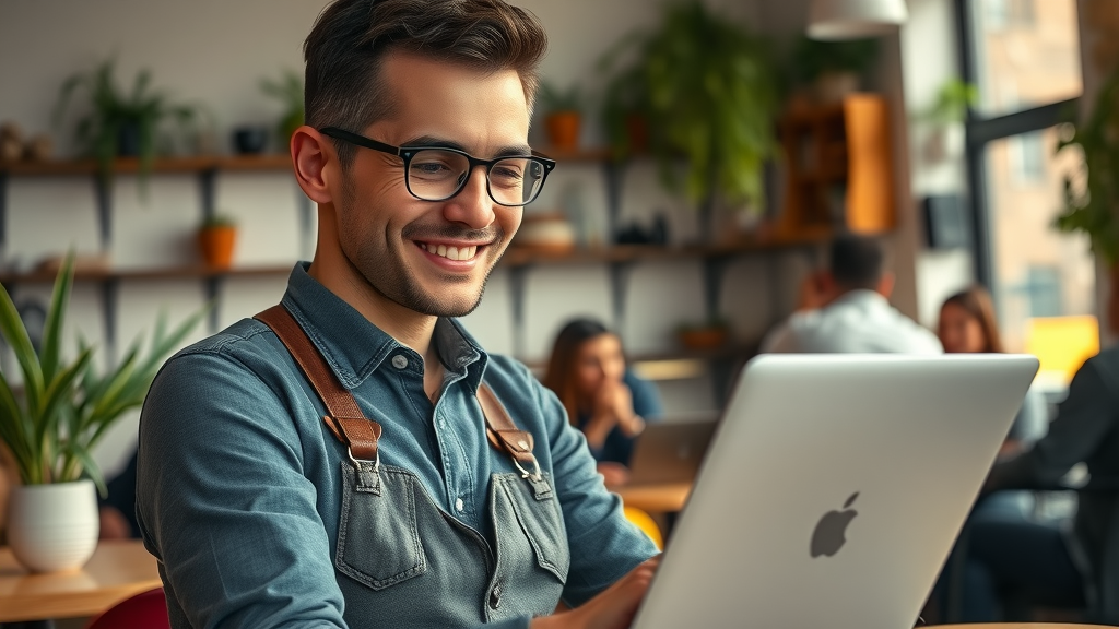 Small business owner reading online reviews to manage business reputation on review platforms