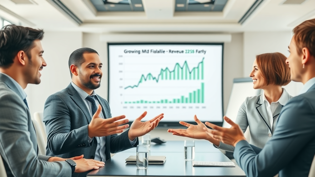 entrepreneurs discussing revenue charts and planning long-term website conversion rate optimization