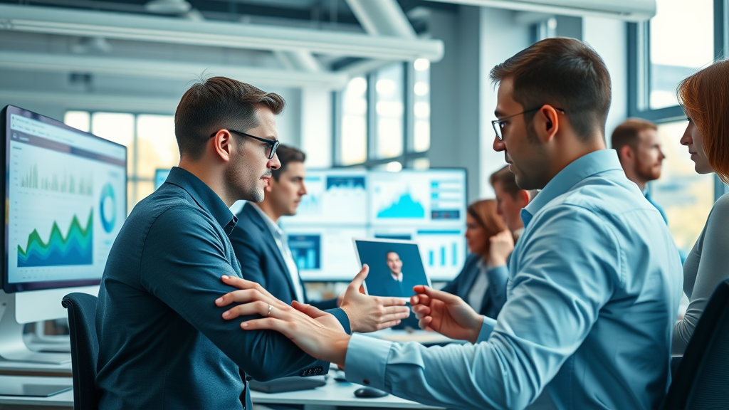 online advertising platforms agency office with campaign analytics and digital dashboards