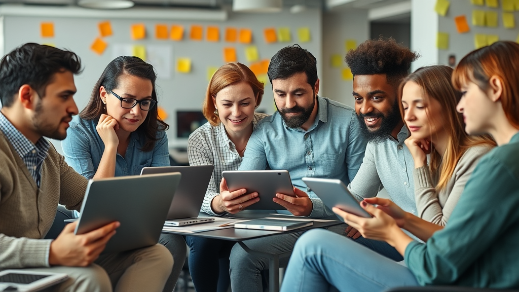 diverse content writers collaborating on CTAs and action examples