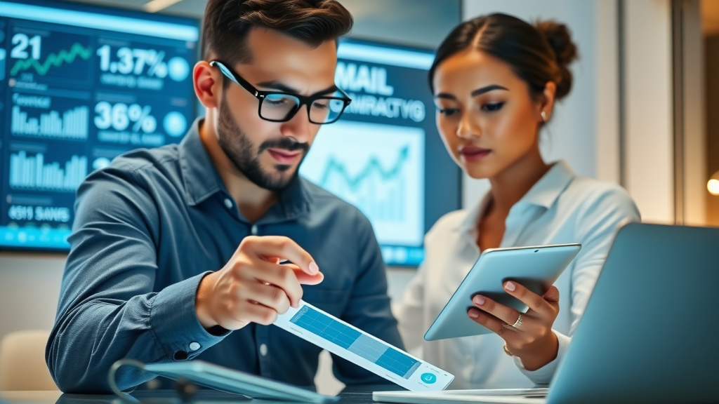 marketer reviewing segmented email marketing campaign analytics on tablet