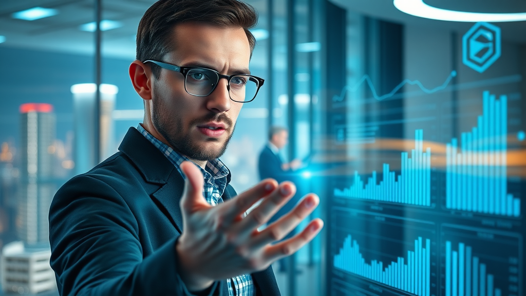 Marketer using predictive analytics tools for content marketing metrics forecast