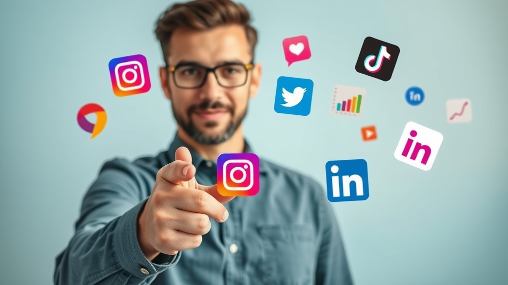 social media paid ads concept with marketer and Facebook, Instagram, LinkedIn, TikTok icons