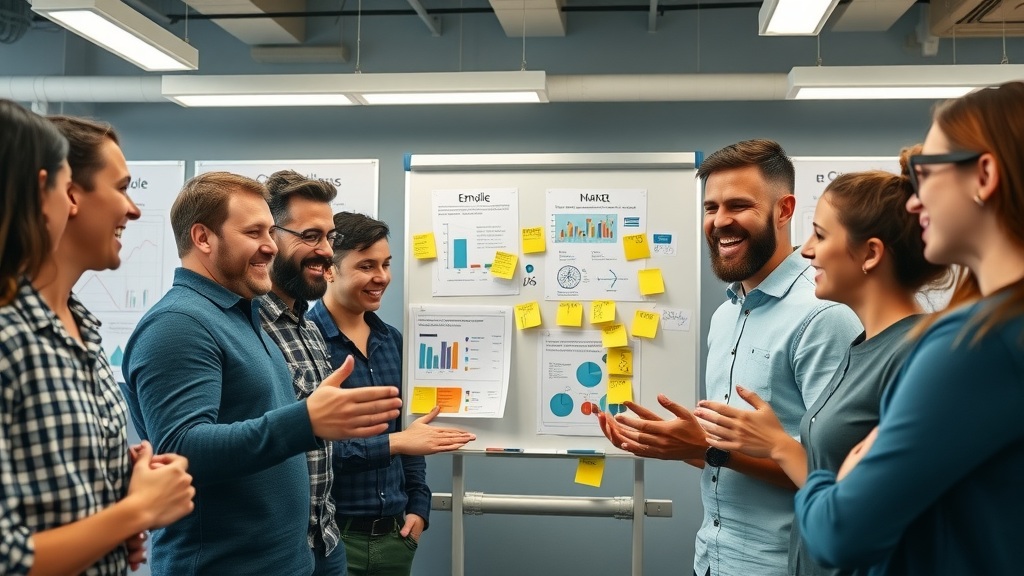 creative marketing team brainstorming successful email campaign, high-converting email campaigns, lead generation, discussion, digital charts
