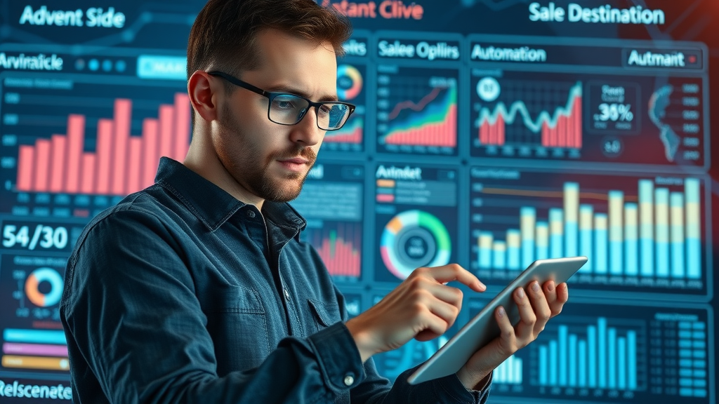 Hi-tech sales dashboard with marketer using CRM for seamless B2B lead generation