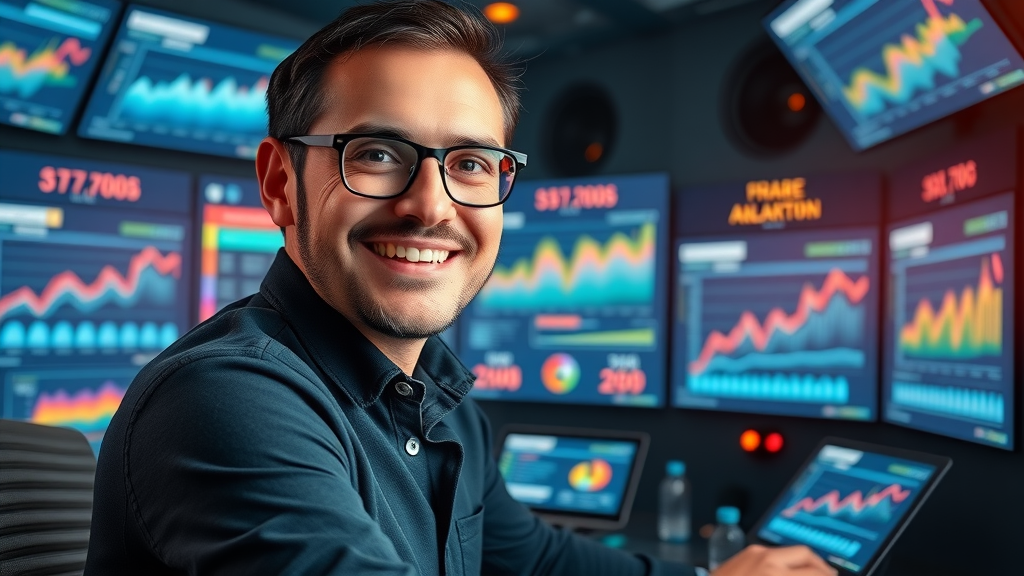 marketer launching paid content distribution campaign with animated ad statistics
