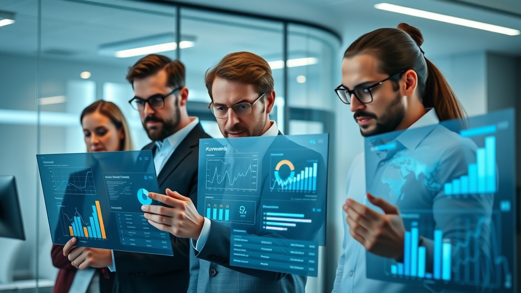 keyword intelligence dynamic business team analyzing keyword data and charts
