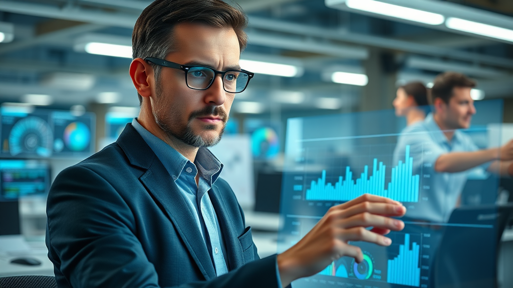 lead scoring analyst evaluating qualified leads with digital dashboard