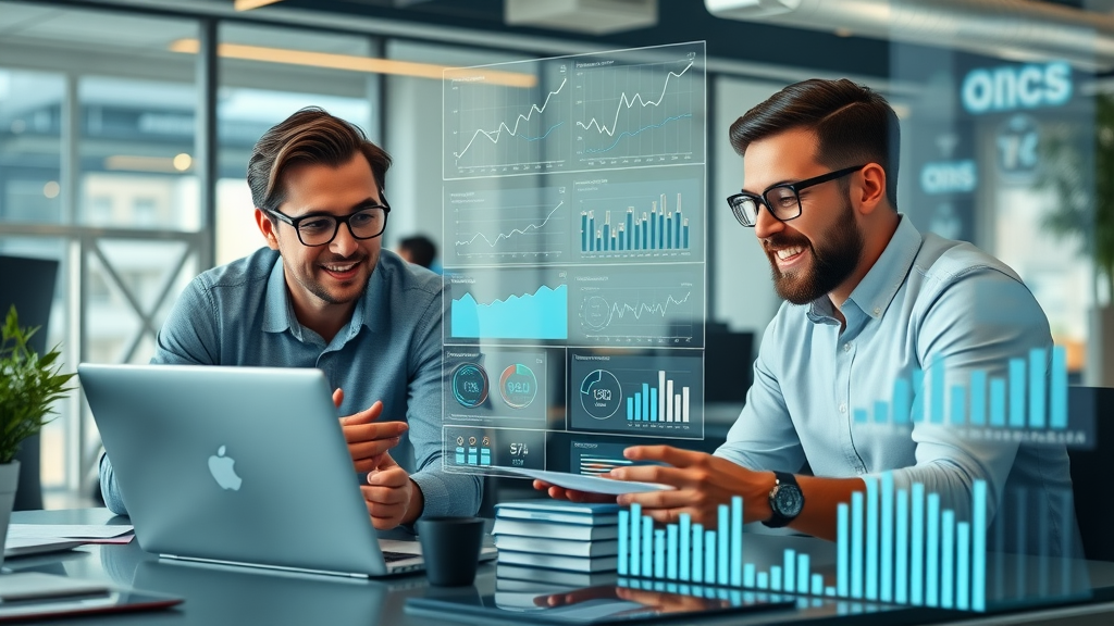call to action infographic, marketers collaborating and analyzing website data performance