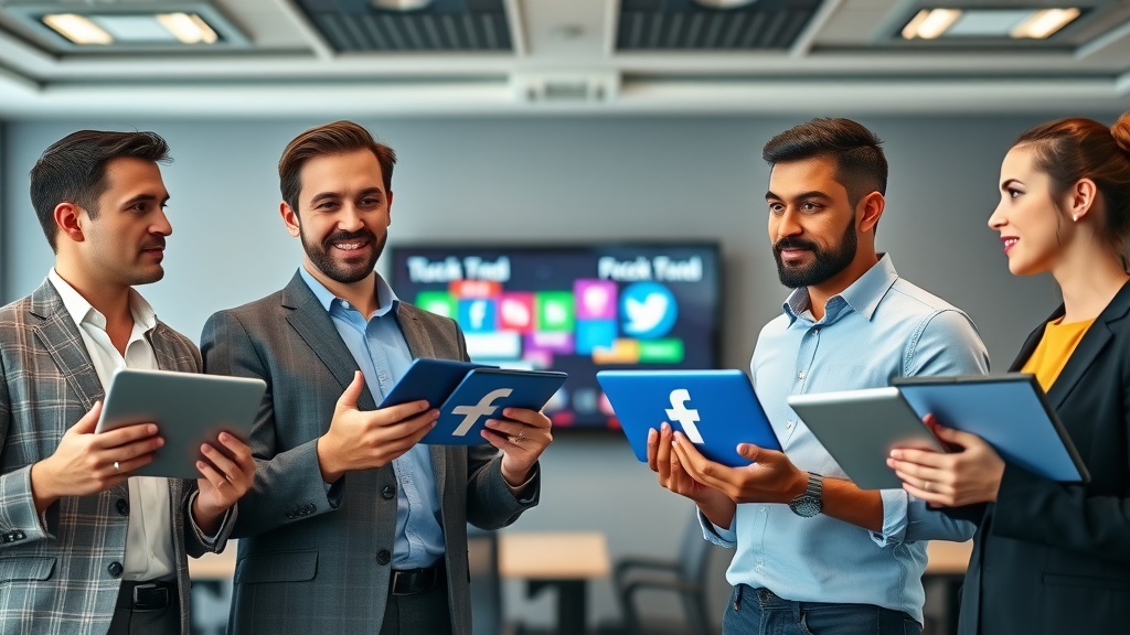 Marketers comparing and debating the top social media platforms for advertising campaigns, professional conference setting, highlighting selection of the best media advertising platform