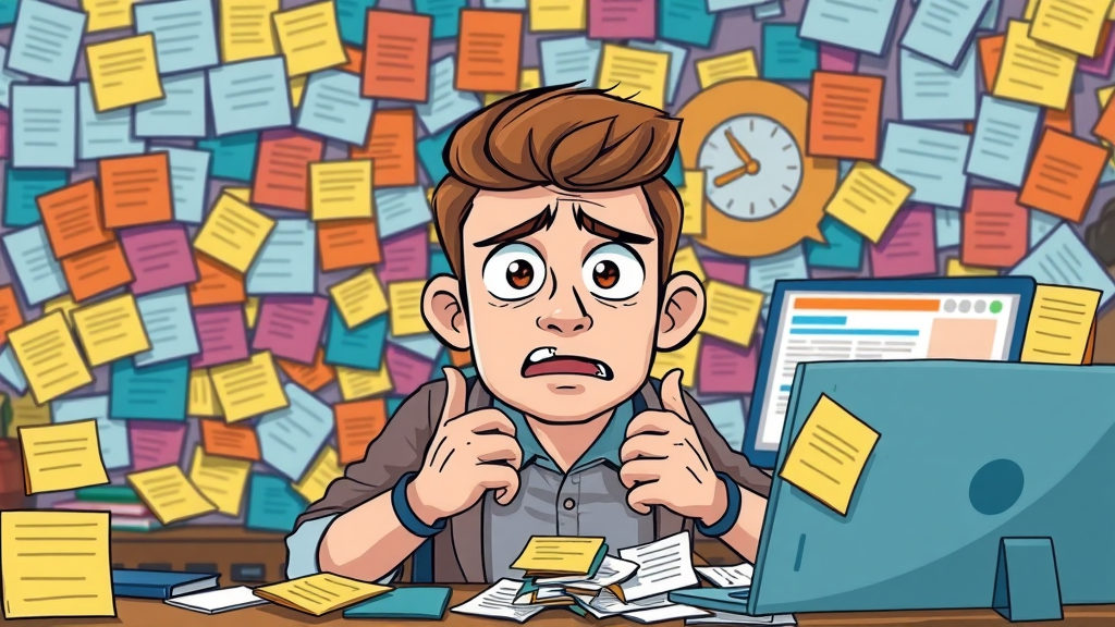 Cluttered landing page design with chaotic layout and overwhelmed user leading to low conversion rates