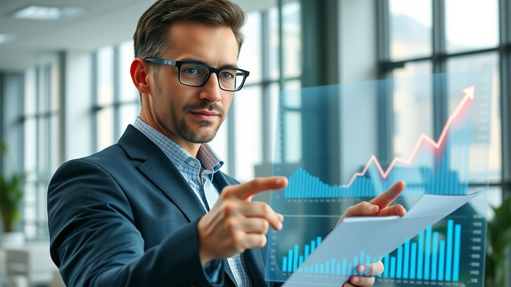 conversion rate analytics dashboard with glowing increase arrows and business professional