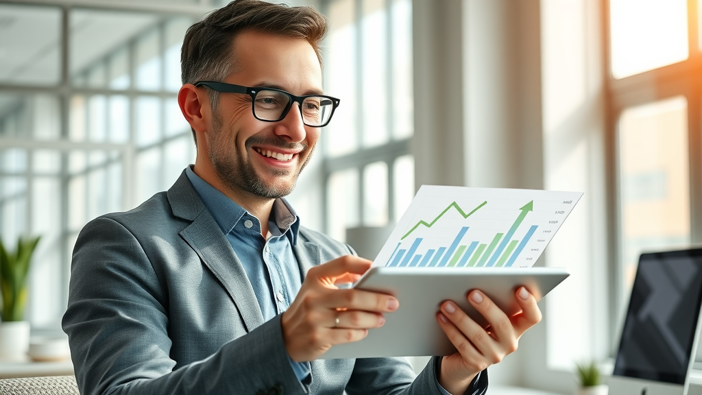 marketing leader reviewing paid ad campaign ROI growth charts on tablet