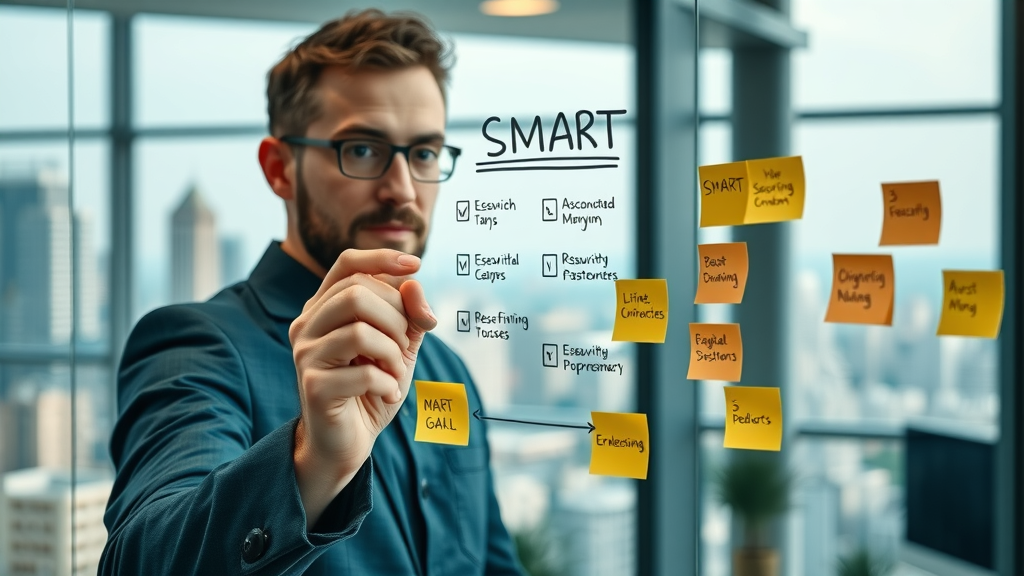 professional digital marketer outlining SMART marketing goals in a social media marketing strategy