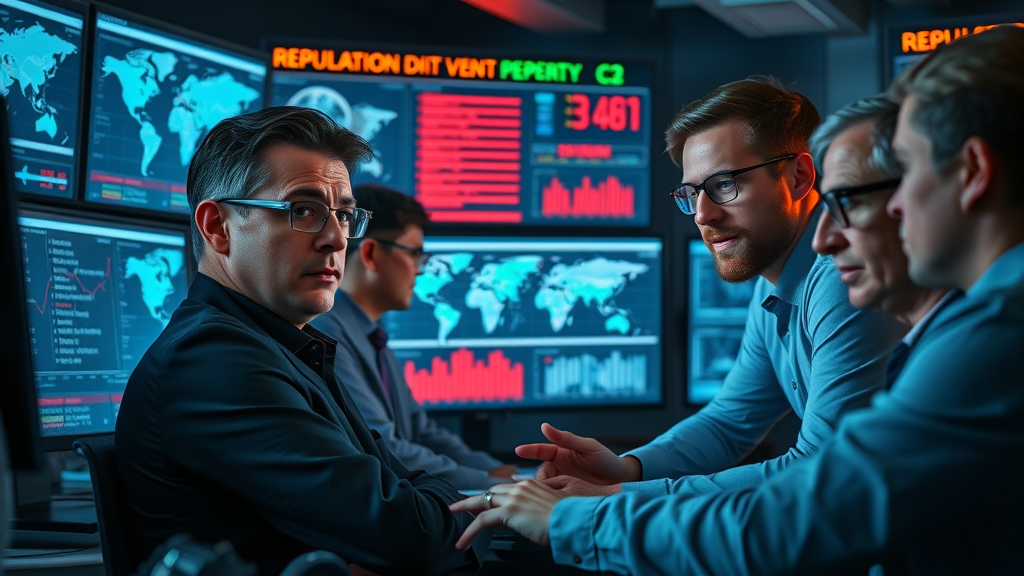 Crisis management team using online reputation monitoring tools for effective incident response