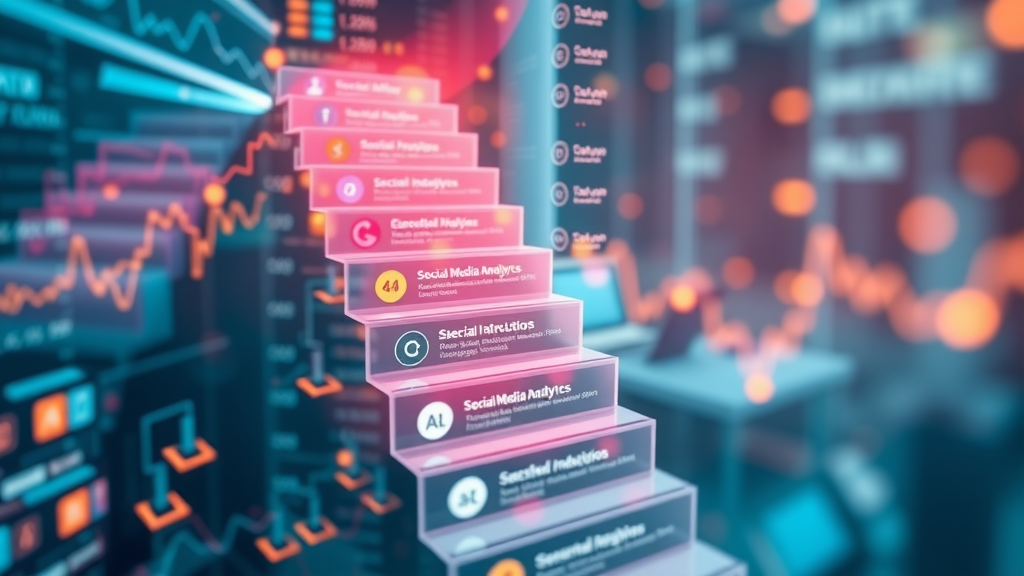 Detailed infographic depicting the 7 layers of social media analytics as a vertical data flow staircase