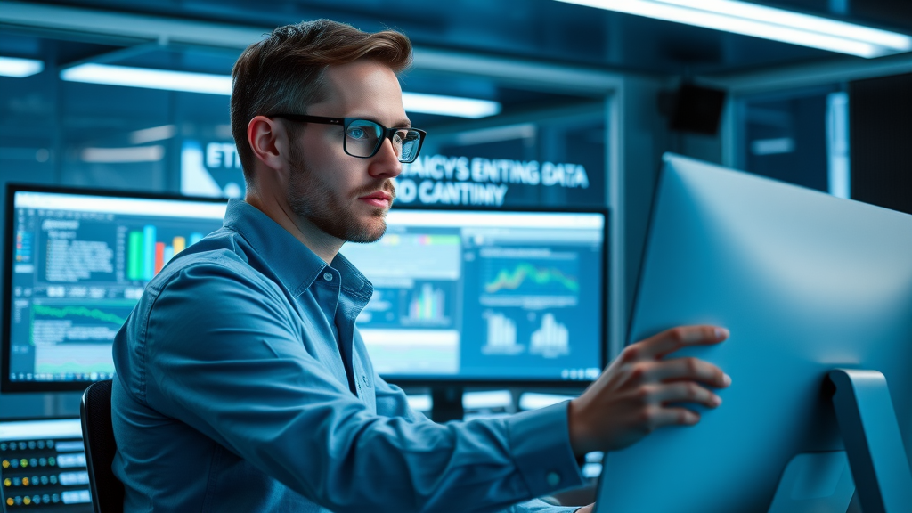data analyst reviewing first-party and third-party data for ethical ad targeting