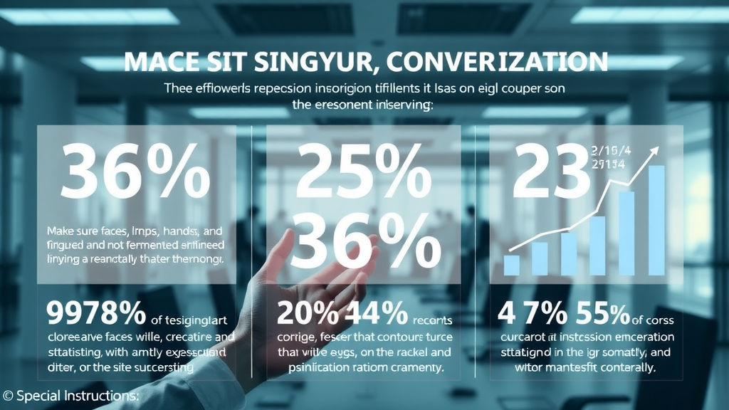 Informative infographic showcasing key website conversion optimization statistics with digital charts and graphs in a modern office. Cinematic, professional tone, and visually engaging.