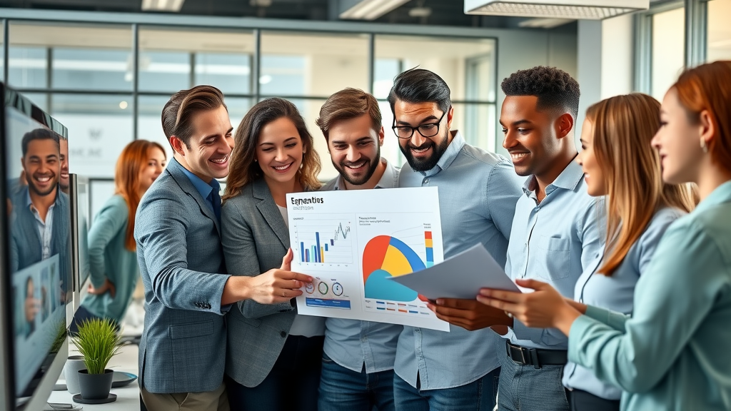 customer segmentation professionals collaborating over segmentation charts in a modern workspace