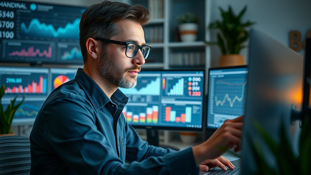 content marketing strategist analyzing digital content and charts