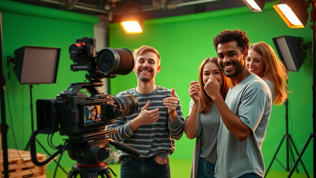 Team filming engaging video content in a modern creative studio