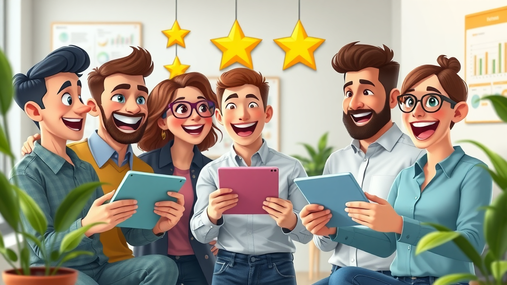 Energetic team collaborating on review responses using reputation monitoring tools to manage online reputation and customer feedback