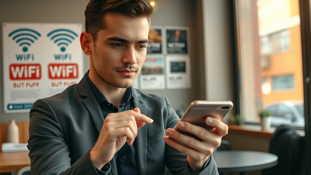 young professional reviewing responsive mobile ads on a modern smartphone—digital ads and marketing campaigns