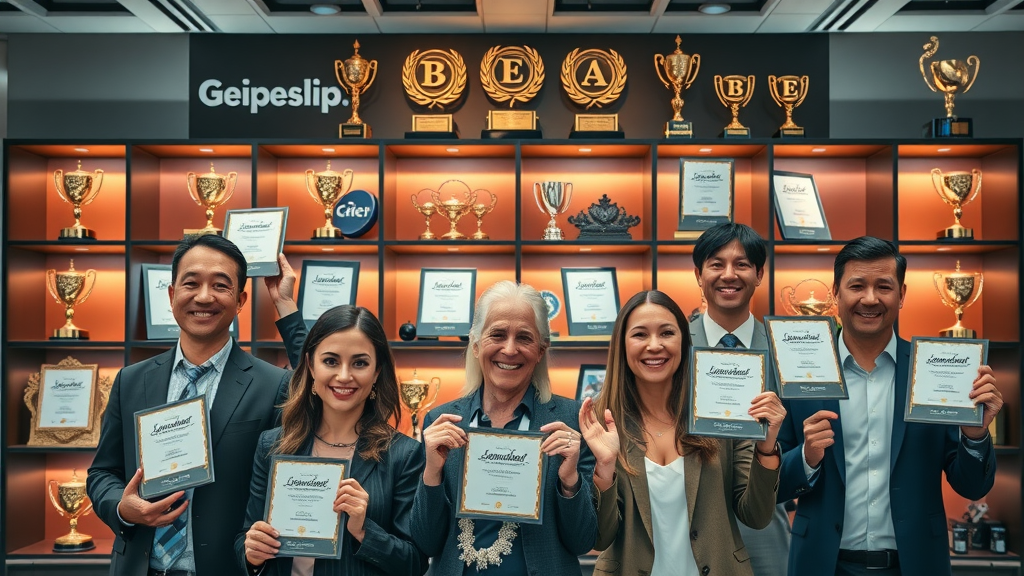 leaders of top brands celebrating reputation marketing awards and digital accolades in office