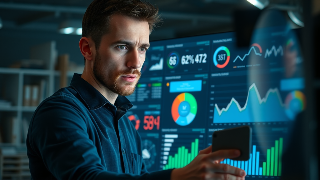 analytical dashboard for social media platforms, marketer analyzing user statistics