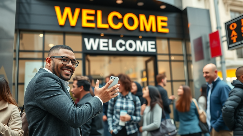 compelling modern business storefront welcoming diverse customers, online reviews storefront trust