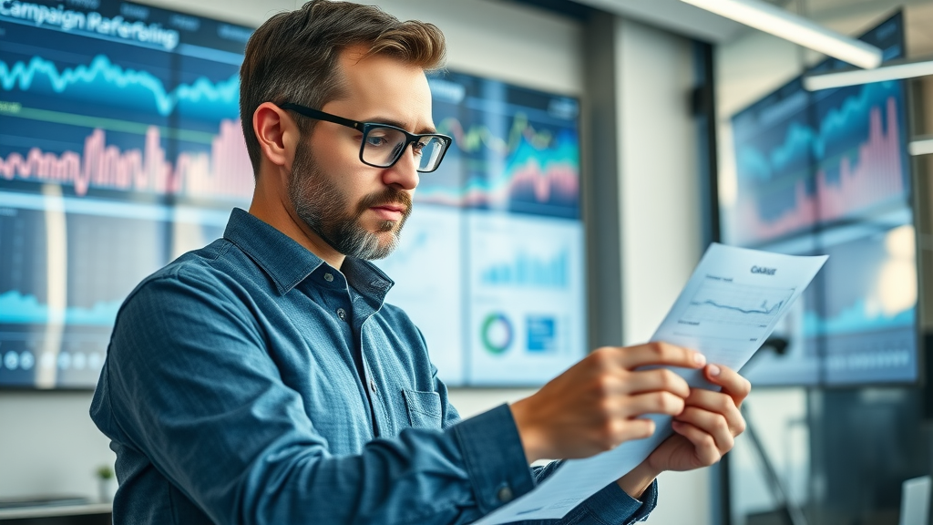 focused marketing analyst comparing influencer marketing campaign data for future improvements