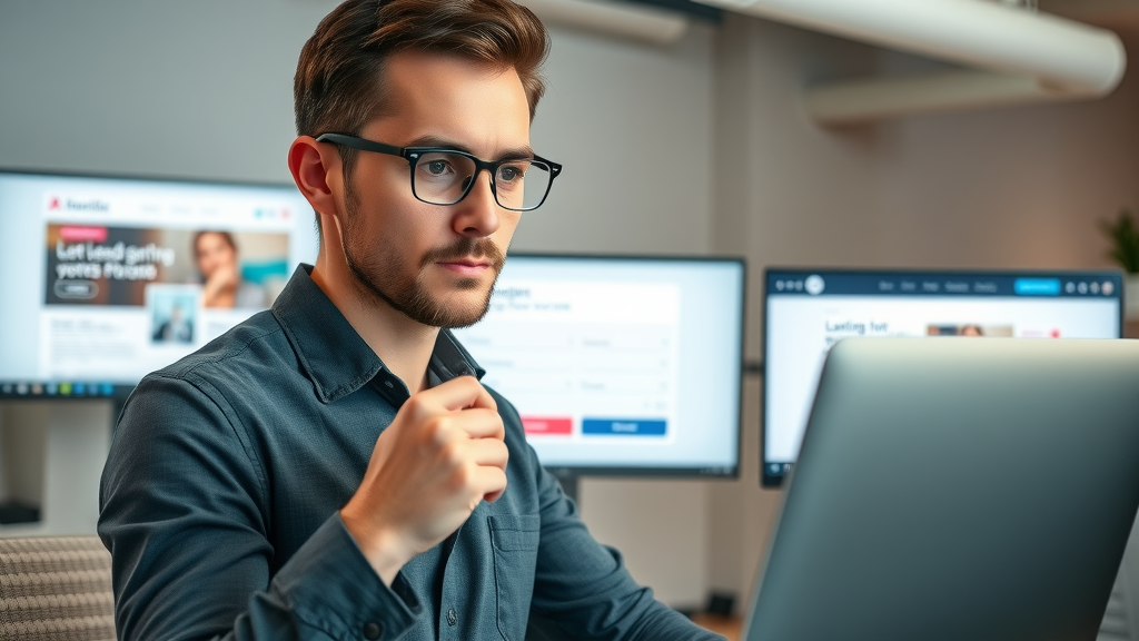 Optimizing landing page lead generation strategies: UX designer adjusting lead capture forms for conversion on digital landing pages in a creative agency.