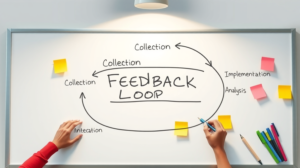 Workflow chart showing user feedback loop for collecting user feedback, collection, analysis, implementation