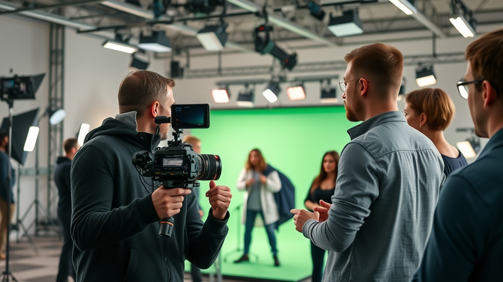 creative director and team filming video ad campaign studio