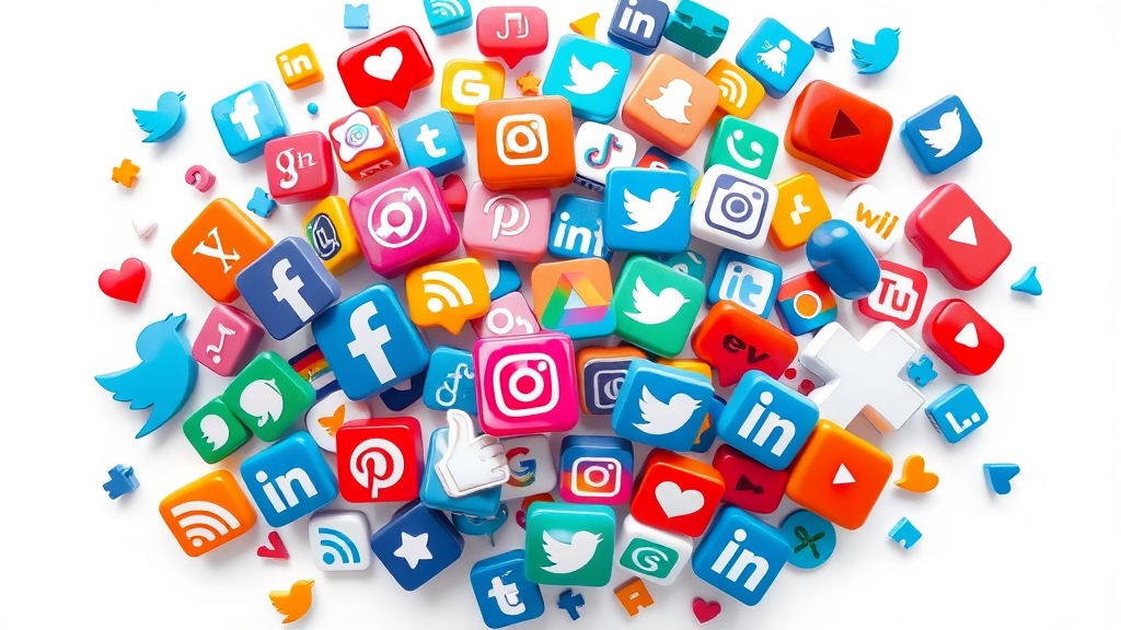 logos of major social media platforms, vibrant dynamic icons, colorful arrangement