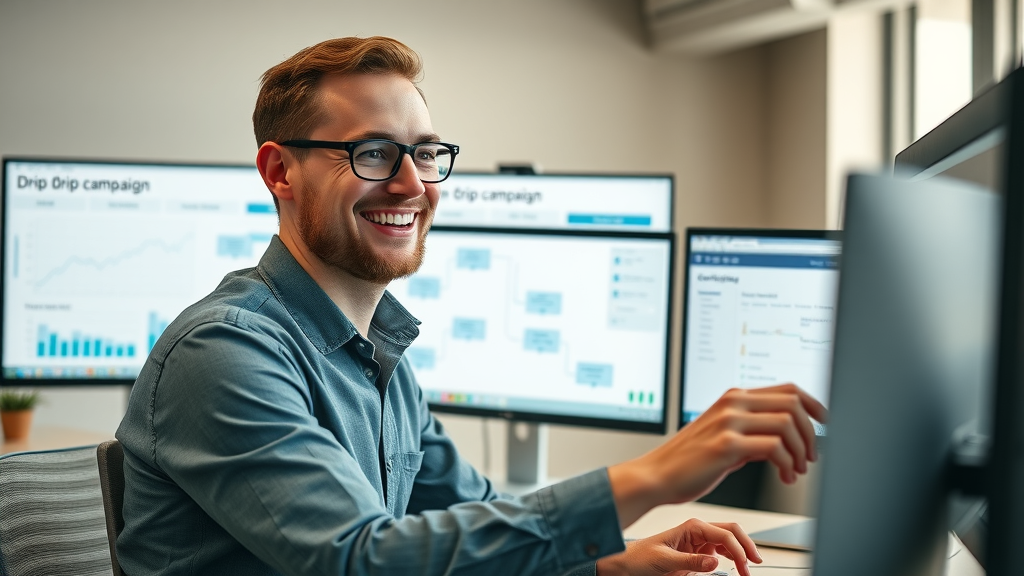 dedicated marketer monitoring personalized email drip campaign, workflow automation, nurturing email leads