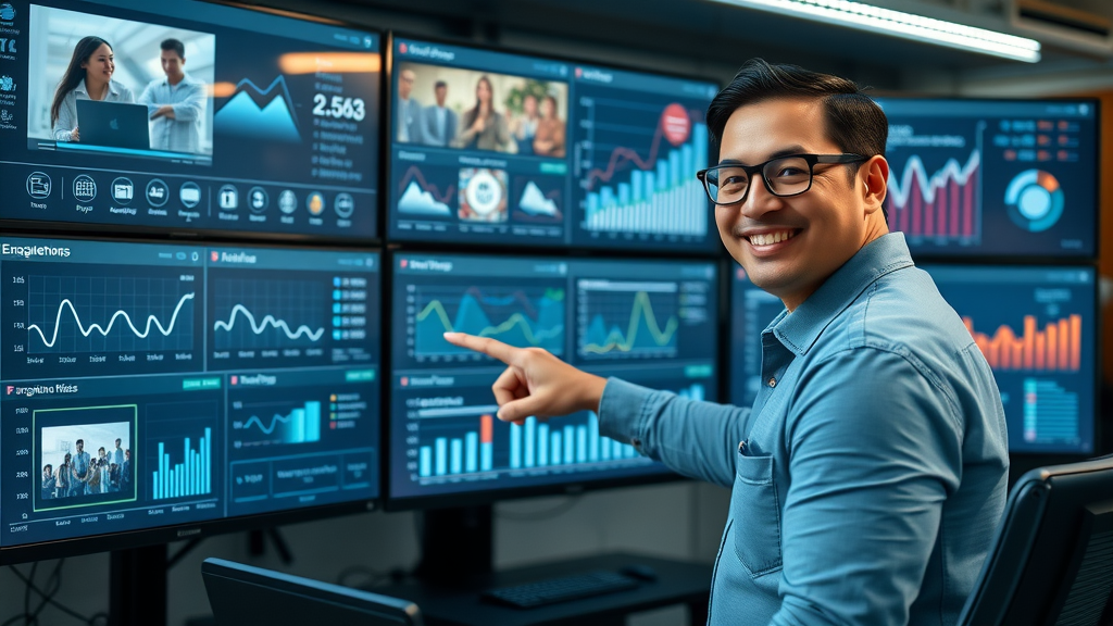 video metrics dashboard showing view count, completion rate, and engagement metrics for videos