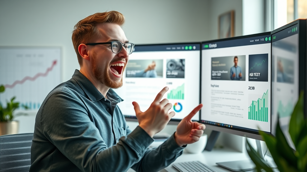 conversion optimization expert reviewing AB test landing page designs for PPC with analytics