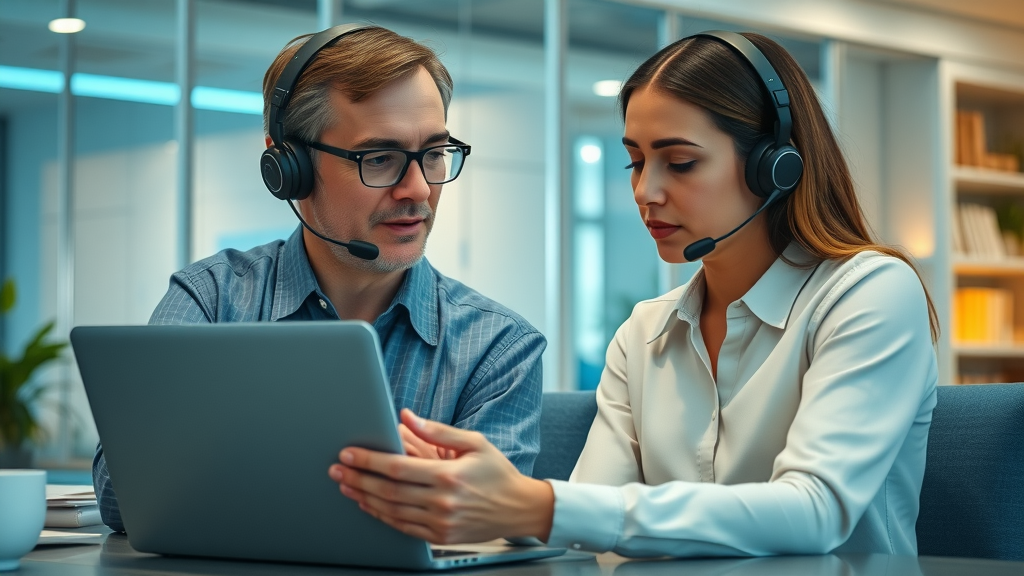 customer service professional handling negative review with empathy in modern office for reputation management