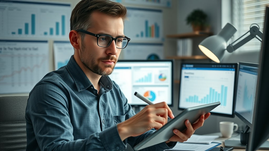 content auditor reviewing analytics and blog posts for a content strategy audit