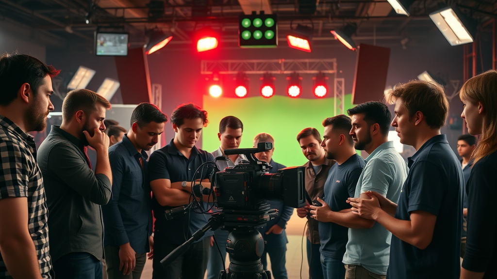 Video production team collaborating during video content creation process