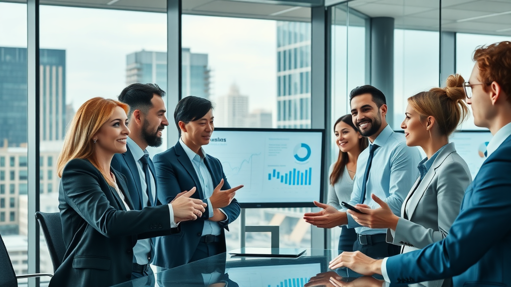 brand positioning professionals analyzing marketing data in a modern office