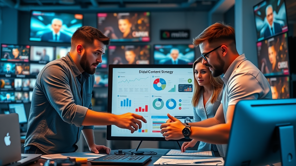 brand team collaborating on a digital content marketing and SEO optimization strategy