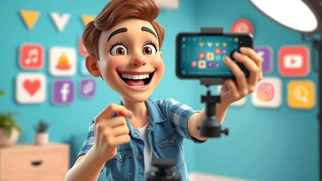 Content creator using smartphone to record video for social media platform